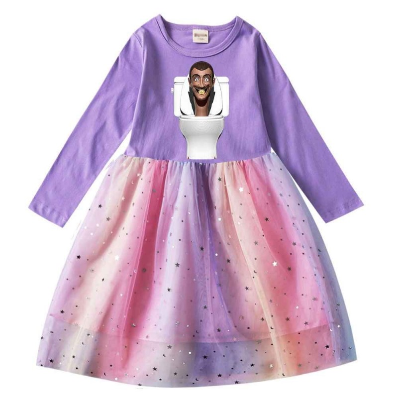 Skibidi toilet dress For girls Tulle Mesh rainbow Long Sleeve 1 Piece ...