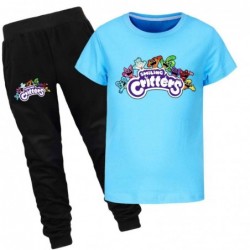 Size is 2T-3T(100cm) Smiling Critters Short Sleeve T-shirt Top and black Pants Set Summer Outfits for kids