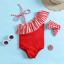 Size is 18M-24M(80cm) scallop-trim one-shoulder one-piece swimsuit for Toddler girls red