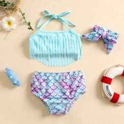 Size is 0-6M(70cm) Toddler Girls' Mermaid halter fringe bikini two piece with Bow headband