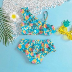 Size is 18M-24M(80cm) Pineapple two pieces Ruffle One Shoulder Toddler girls' beach bikini 3 years old