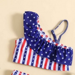 Size is 18M-24M(80cm) Star streak Independence Day 2 pieces Ruffle One Shoulder bikini for Toddler girls