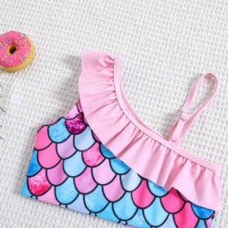 Size is 18M-24M(80cm) Toddler girls' pink Mermaid two pieces Ruffle One Shoulder bikini 5 years old