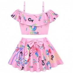 Size is 2T-3T(100cm) Children's swimsuit TikTok Girls swimsuit two-piece halter one-shoulder skirt