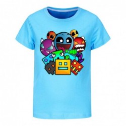 Size is 2T-3T(100cm) Short Sleeve Geometry Dash Summer T-Shirt For Boys 5T-6T blue Outfits