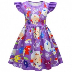 Size is 2T-3T(100cm) Pikmin Print Flutter Sleeve Summer Dress For Toddler Girls size 7-8