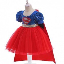 Size is 1T-2T(80cm) Girls' Superman Costumes Princess dress puff sleeve Bow Birthday Outfits