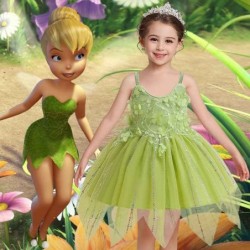 Size is 1T-2T(80cm) Girls' Tinker Bell Costumes Princess Slip dress with Wings Birthday Outfits