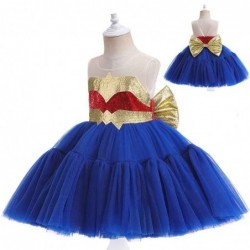 Size is 5T-6T(110cm) Captain Marvel Costumes dress For Girls Sleeveless Bow Birthday Outfits