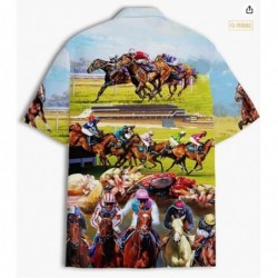 Size is S Funny Racehorse Print Casual hawaii Shirts for Men Oversized Short Sleeve Shirts