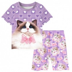 Size is 2T-3T(100cm) cute Persian cat summer Pajamas Short Sleeve two-piece for kids girls