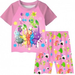 Size is 2T-3T(100cm) Girls' pink Pikmin summer Short Sleeve two-piece Pajamas