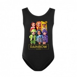 Size is 2T-3T(100cm) rainbow high print for girls swimsuits one piece High Waisted Swimsuit with cap