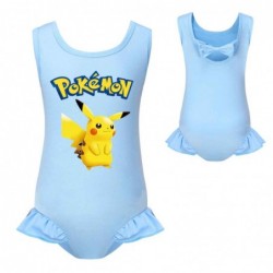 Size is 2T-3T(100cm) Pikachu print swimsuits for big girls one piece ruffled hem Swimsuit with cap