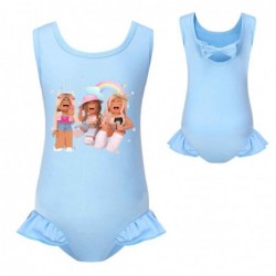 Size is 2T-3T(100cm) roblox print swimsuits for big girls one piece ruffled hem Swimsuit with cap