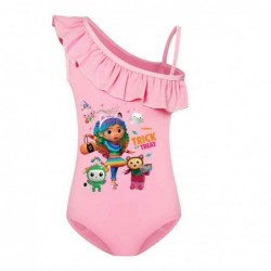 Size is 2T-3T(100cm) Girls'swimsuits GABBY'S DOLLHOUSE Ruffle One Shoulder with cap