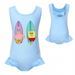 Size is 2T-3T(100cm) Patrick Star swimsuits for big girls one piece ruffled hem Swimsuit with cap