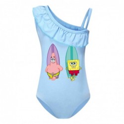 Size is 2T-3T(100cm) Girls'swimsuits SpongeBob Ruffle One Shoulder Swimsuit with cap