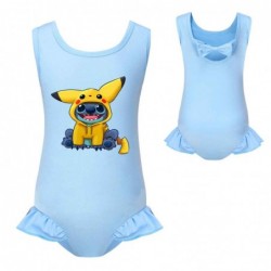 Size is 2T-3T(100cm) Pikachu stitch swimsuits for big girls one piece ruffled hem Swimsuit with cap