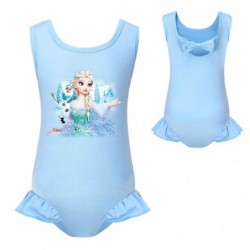 Size is 2T-3T(100cm) Elsa print swimsuits for big girls one piece ruffled hem Swimsuit with cap