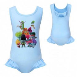 Size is 2T-3T(100cm) TROLLS' WORLD TOUR swimsuits for big girls one piece ruffled hem Swimsuit with cap