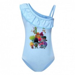 Size is 2T-3T(100cm) Girls'swimsuits TROLLS' WORLD TOUR Ruffle One Shoulder Swimsuit with cap