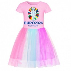 Size is 2T-3T(110cm) Germany 2024 football euro cup dress For girls lace Rainbow 8 years