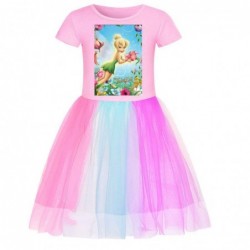 Size is 2T-3T(110cm) For girls tinkerbell summer dress Rainbow tulle mesh Short Sleeve