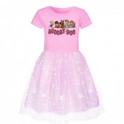 Size is 2T-3T(110cm) scooby-doo pink summer dress for girl tulle mesh Short Sleeve cotton