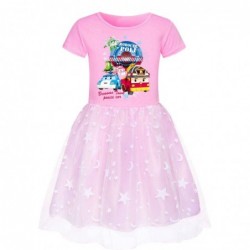 Size is 2T-3T(110cm) poli pink summer dress for girl tulle mesh Short Sleeve cotton