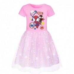 Size is 2T-3T(110cm) spiderman pink summer dress for girl tulle mesh Short Sleeve cotton