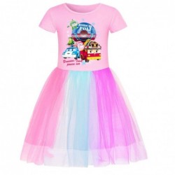 Size is 2T-3T(110cm) For girls poli purple summer dress Rainbow tulle mesh Short Sleeve