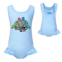 Size is 2T-3T(100cm) Gorilla Tag swimsuits for big girls one piece ruffled hem 7 years