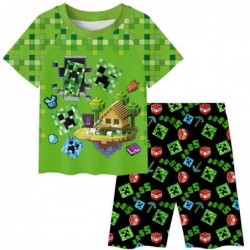 Size is 2T-3T(100cm) For kids Minecraft Slime two-piece Pajamas Short Sleeve Pajamas