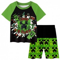 Size is 2T-3T(100cm) Minecraft Slime two-piece Pajamas For Girls Short Sleeve Pajamas