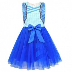 Size is 4T-5T(110cm) Girls' Descendants 4 blue Sleeveless tutu dress birthday Costumes with glove