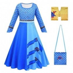 Size is 4T-5T(110cm) Girls' Descendants 4 blue Costumes Long Sleeve dress Halloween with Cloak