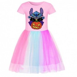 Size is 2T-3T(110cm) For girls Lilo and Stitch Halloween Rainbow tulle mesh Short Sleeve dress