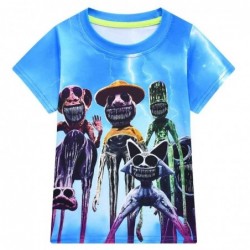 Size is 3T-4T(110cm) kids' Zoonomaly Monster Print 1 Piece Short Sleeves blue T-shirt