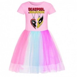 Size is 2T-3T(110cm) girls Deadpool Wolverine summer Rainbow tulle mesh Short Sleeve