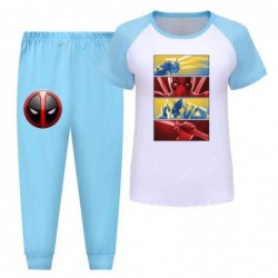 Size is 2T-3T(100cm) teenagers' Deadpool Wolverine Short Sleeve 2-piece Pajamas Costumes