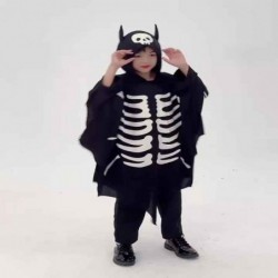 Size is 3T-4T(110cm) Kids' Bat Glow in Dark Hooded Cloak Costumes Halloween Jumpsuit