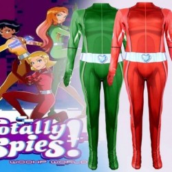 Size is Adult S Teenager' Totally Spies Clover Ewing red Costumes Halloween Jumpsuit