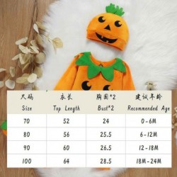 Size is 0-6M(70CM) 8 month halloween costumes 3 pieces of onesie pumpkin hat socks