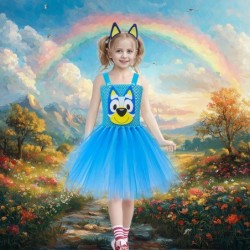 Size is S 2T-3T(100cm) Girls' Bluey and Bingo tutu Costumes Halloween birthday dress with Hair band