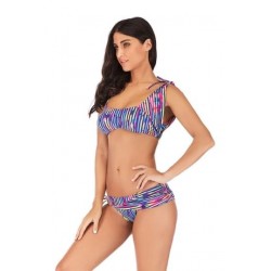 Size is S Sexy Asymmetric Tie Striped Print Cut Out Side High Waisted Bikini