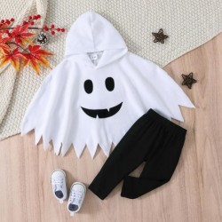 Size is 3-6M baby boy halloween costumes ghost smiley face top and pants 2 sets