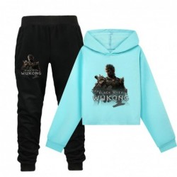 Size is 3T-4T(110cm) girls' Black Myth Wukong Bare midriff Hoodies sets 2-piece