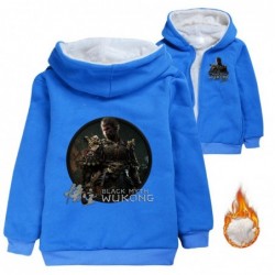 Size is 3T-4T(110cm) kids' Black Myth Wukong Hoodies fleece lined Zipper Front Winter coat