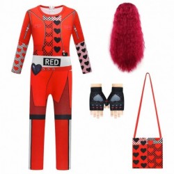 Size is 2T-3T(100cm) Toddler Girls' Descendants 4 red Jumpsuit Costumes with wig